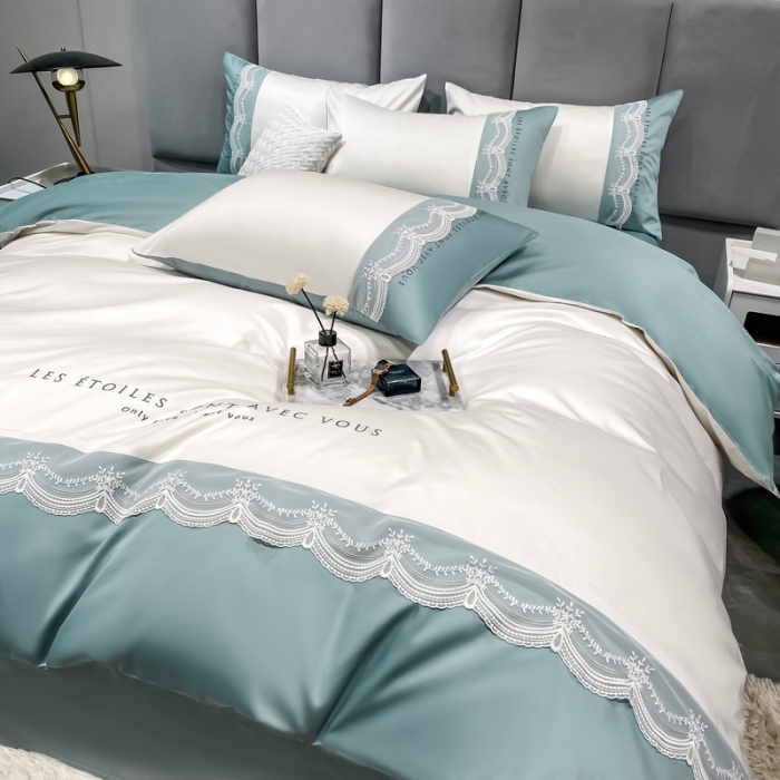 91家纺网 家纺一手货源 找家纺 安妮 2022新款全棉刺绣蕾丝四件套-艾琳艾琳-蓝