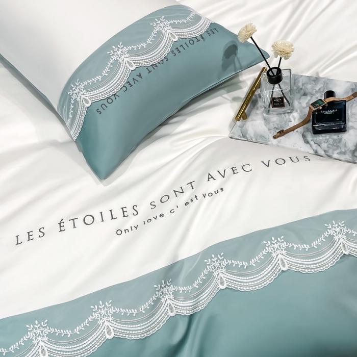 91家纺网 家纺一手货源 找家纺 安妮 2022新款全棉刺绣蕾丝四件套-艾琳艾琳-蓝