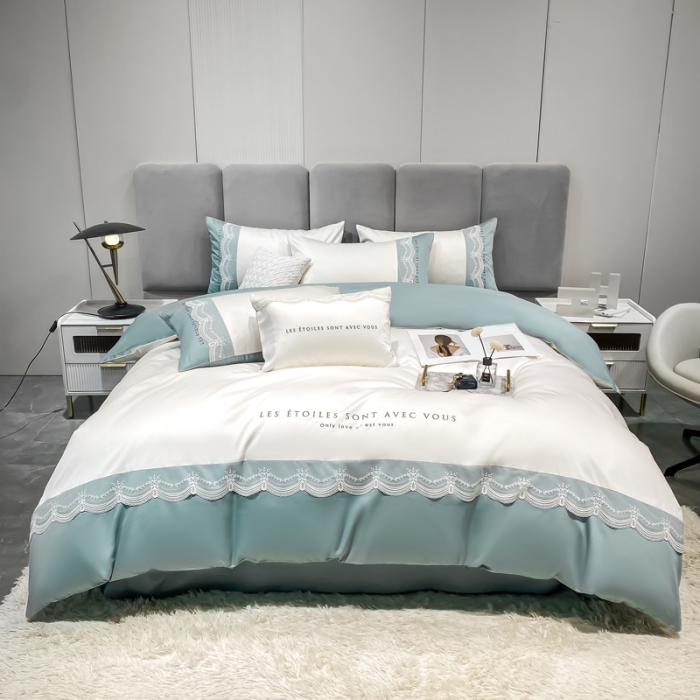 91家纺网 家纺一手货源 找家纺 安妮 2022新款全棉刺绣蕾丝四件套-艾琳艾琳-蓝