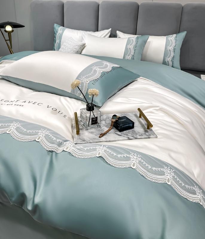 91家纺网 家纺一手货源 找家纺 安妮 2022新款全棉刺绣蕾丝四件套-艾琳艾琳-蓝