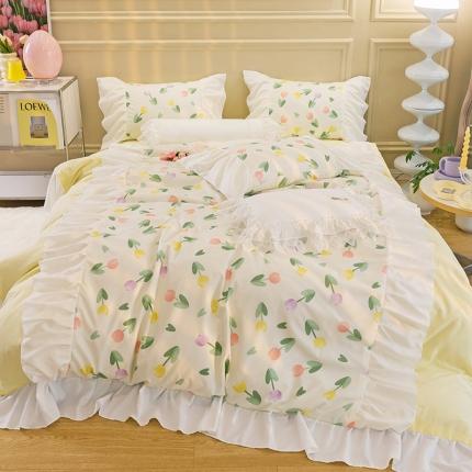 91家纺网 家纺一手货源 找家纺 总 花伞 2022年新款法式工艺款加宽花边锦棉糖果系列四件套