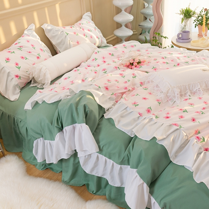 91家纺网 家纺一手货源 找家纺 花伞 2022年新款法式工艺款加宽花边锦棉糖果系列四件套 糖果-撩心少女