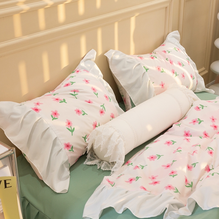 91家纺网 家纺一手货源 找家纺 花伞 2022年新款法式工艺款加宽花边锦棉糖果系列四件套 糖果-撩心少女