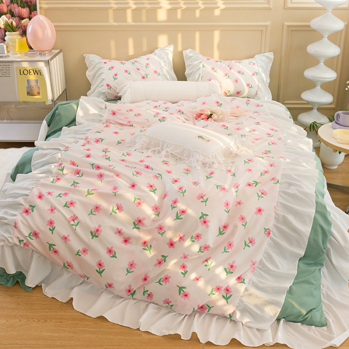 91家纺网 家纺一手货源 找家纺 花伞 2022年新款法式工艺款加宽花边锦棉糖果系列四件套 糖果-撩心少女