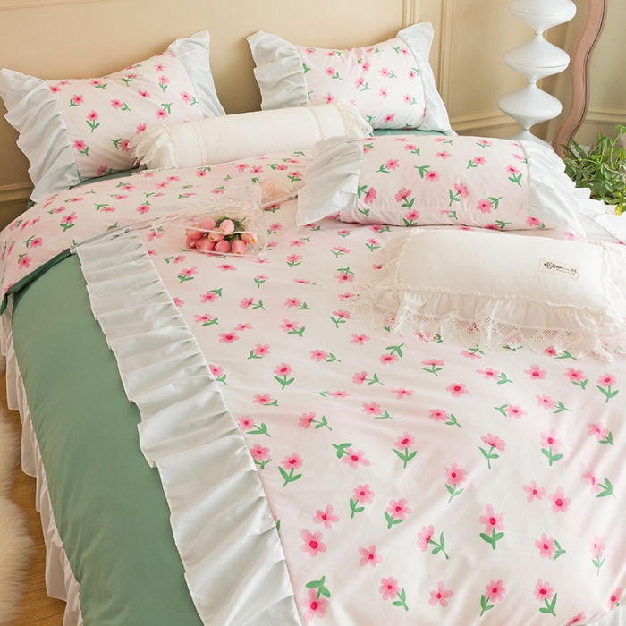 91家纺网 家纺一手货源 找家纺 花伞 2022年新款法式工艺款加宽花边锦棉糖果系列四件套 糖果-撩心少女