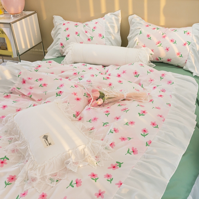 91家纺网 家纺一手货源 找家纺 花伞 2022年新款法式工艺款加宽花边锦棉糖果系列四件套 糖果-撩心少女