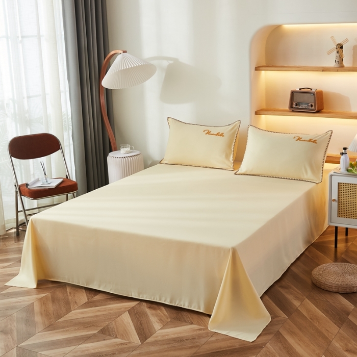 91家纺网 家纺一手货源 找家纺 啊雅家居 2025新款A类水洗棉贝壳边毛巾绣四件套 时尚黄