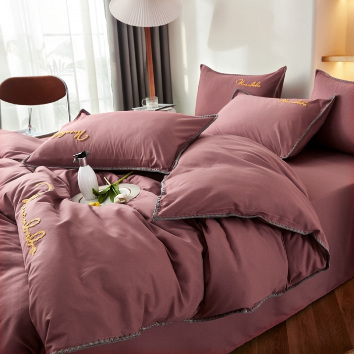 91家纺网 家纺一手货源 找家纺 啊雅家居 2025新款A类水洗棉贝壳边毛巾绣四件套 时尚酱