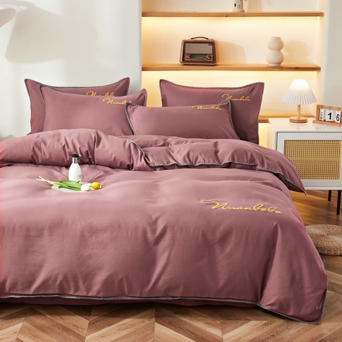 91家纺网 家纺一手货源 找家纺 啊雅家居 2025新款A类水洗棉贝壳边毛巾绣四件套 时尚酱