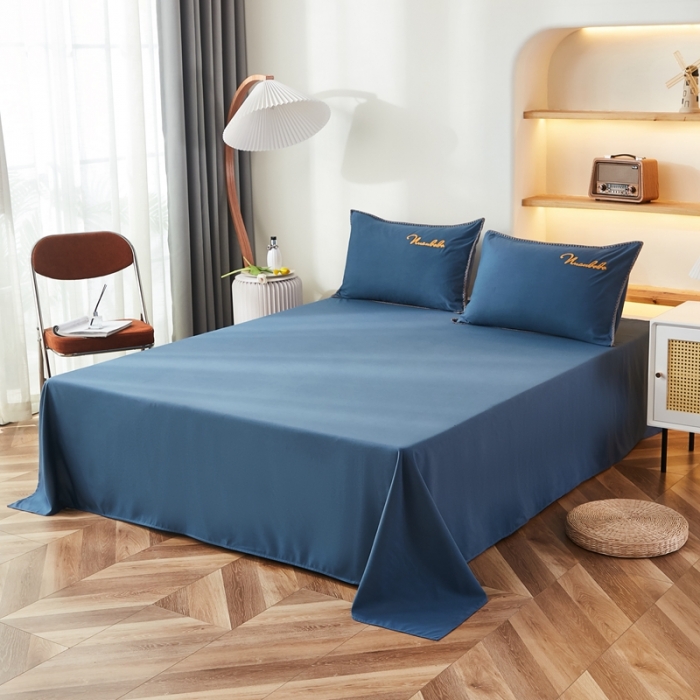 91家纺网 家纺一手货源 找家纺 啊雅家居 2025新款A类水洗棉贝壳边毛巾绣四件套 时尚蓝