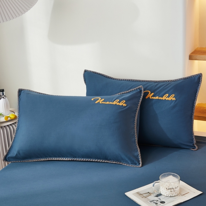 91家纺网 家纺一手货源 找家纺 啊雅家居 2025新款A类水洗棉贝壳边毛巾绣四件套 时尚蓝