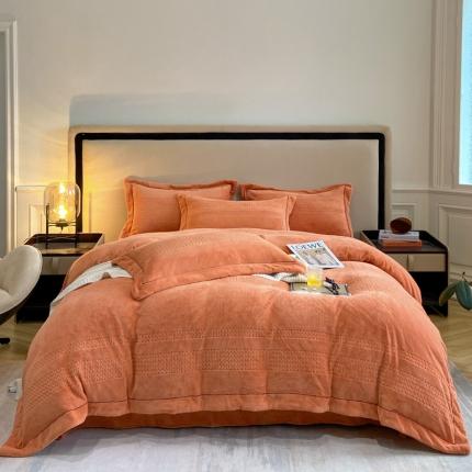 91家纺网 家纺一手货源 找家纺 嗯呢 2023新款A类高克重轻奢雕花牛奶绒四件套 大麦-桔色