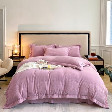 91家纺网 家纺一手货源 找家纺 嗯呢 2023新款A类高克重轻奢雕花牛奶绒四件套 大麦-浅豆沙