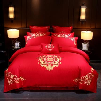 91家纺网 家纺一手货源 找家纺 慕她 婚庆四件套大红色全棉纯棉刺绣结婚六八十多件套 幸福有约