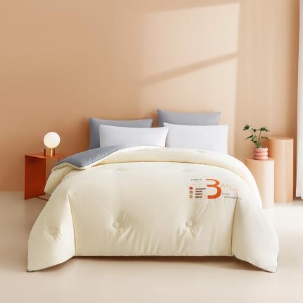 91家纺网 家纺一手货源 找家纺 换种生活 春秋被子蛋白大豆纤维被双拼3AG 月光白+雅致灰