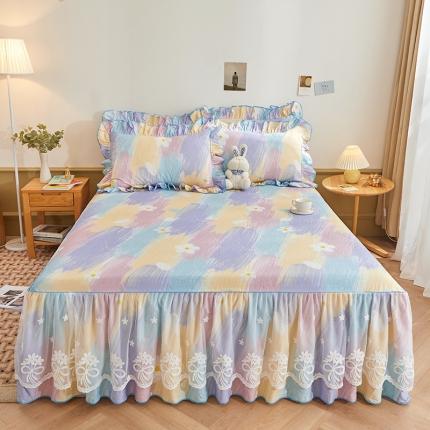 91家纺网 家纺一手货源 找家纺 （总）宜凡 2023新款全棉印花单层裙边系列-床裙三件套