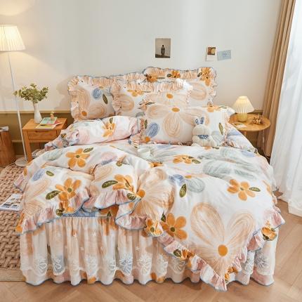 91家纺网 家纺一手货源 找家纺 （总）宜凡 2023新款全棉印花单层裙边系列-床裙四件套