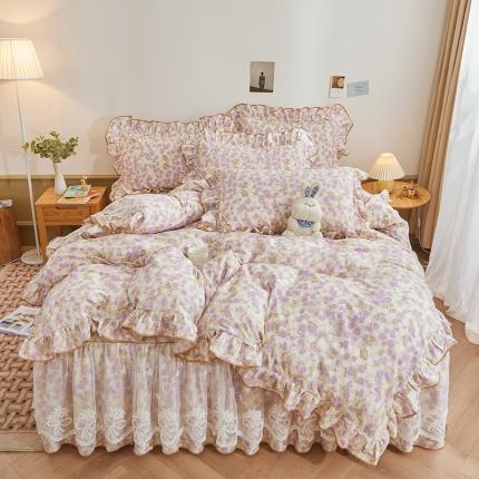 91家纺网 家纺一手货源 找家纺 （总）宜凡 2023新款全棉印花单层裙边系列-床裙四件套