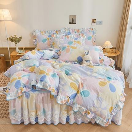 91家纺网 家纺一手货源 找家纺 （总）宜凡 2023新款全棉印花单层裙边系列-床裙四件套