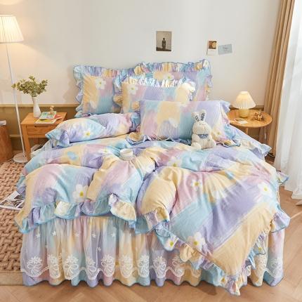 宜凡 2023新款全棉印花单层裙边系列-床裙四件套 云梦春华