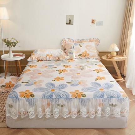 91家纺网 家纺一手货源 找家纺 宜凡 2023新款全棉印花单层裙边系列-床笠三件套 清风花语