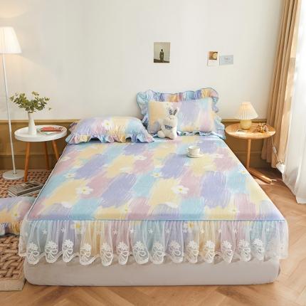 91家纺网 家纺一手货源 找家纺 宜凡 2023新款全棉印花单层裙边系列-床笠三件套 云梦春华