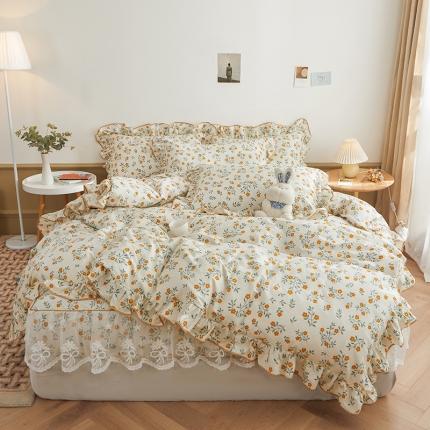 91家纺网 家纺一手货源 找家纺 宜凡 2023新款全棉印花单层裙边系列-床笠四件套 梦里繁花