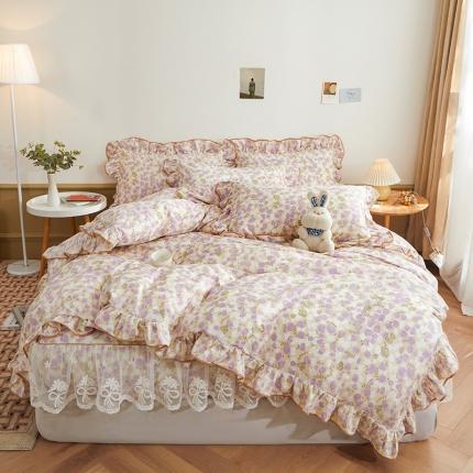 宜凡 2023新款全棉印花单层裙边系列-床笠四件套 妩媚花姿