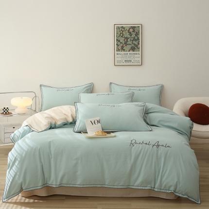 91家纺网 家纺一手货源 找家纺 艾莱22新款A类新疆长绒棉加厚柔顺磨毛四件套瑞秋-冰海蓝