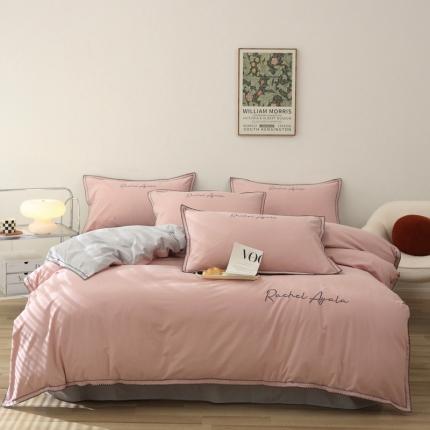 91家纺网 家纺一手货源 找家纺 艾莱2023新款A类新疆长绒棉加厚柔顺磨毛四件套瑞秋-烟粉