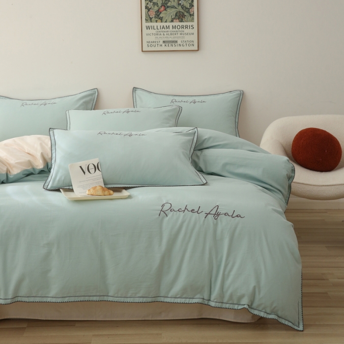 91家纺网 家纺一手货源 找家纺 艾莱22新款A类新疆长绒棉加厚柔顺磨毛四件套瑞秋-冰海蓝