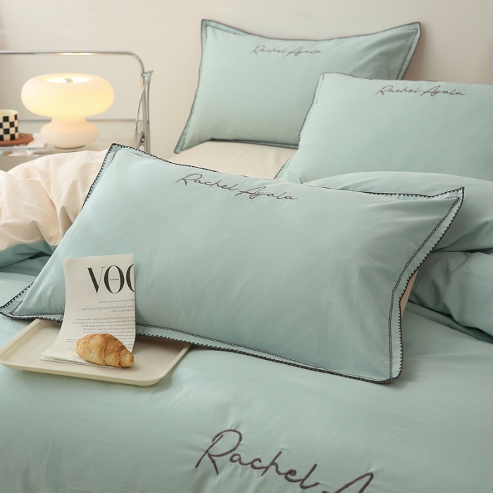 91家纺网 家纺一手货源 找家纺 艾莱22新款A类新疆长绒棉加厚柔顺磨毛四件套瑞秋-冰海蓝