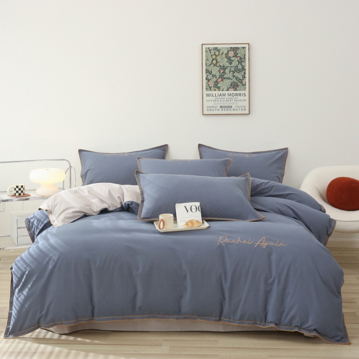 91家纺网 家纺一手货源 找家纺 艾莱2023新款A类新疆长绒棉加厚柔顺磨毛四件套瑞秋-贵族蓝