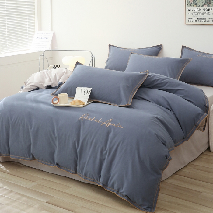 91家纺网 家纺一手货源 找家纺 艾莱2023新款A类新疆长绒棉加厚柔顺磨毛四件套瑞秋-贵族蓝