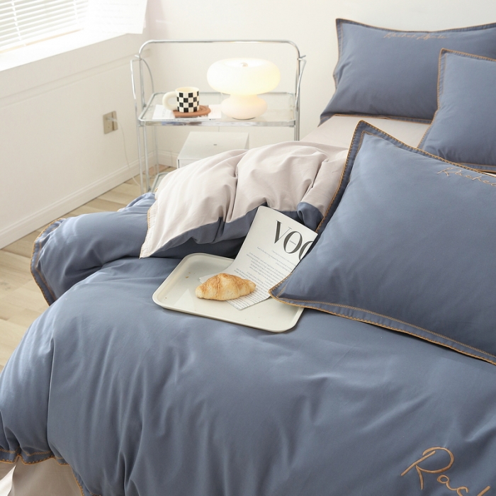 91家纺网 家纺一手货源 找家纺 艾莱2023新款A类新疆长绒棉加厚柔顺磨毛四件套瑞秋-贵族蓝