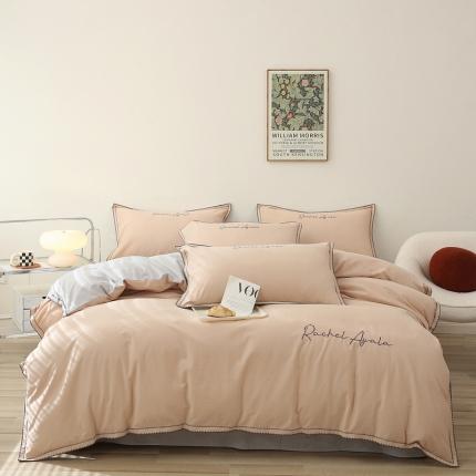 艾莱2023新款A类新疆长绒棉加厚柔顺磨毛四件套瑞秋-奶咖