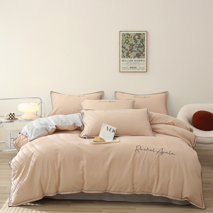 91家纺网 家纺一手货源 找家纺 艾莱2023新款A类新疆长绒棉加厚柔顺磨毛四件套瑞秋-奶咖