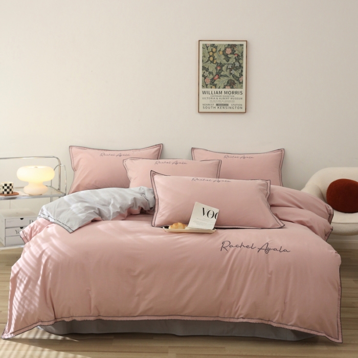 91家纺网 家纺一手货源 找家纺 艾莱2023新款A类新疆长绒棉加厚柔顺磨毛四件套瑞秋-烟粉