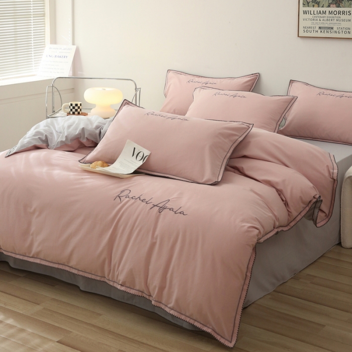 91家纺网 家纺一手货源 找家纺 艾莱2023新款A类新疆长绒棉加厚柔顺磨毛四件套瑞秋-烟粉