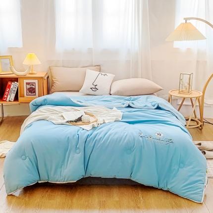 91家纺网 家纺一手货源 找家纺 欧夏被业 2022新款山茶花大豆被春秋被子夏凉被 蓝色