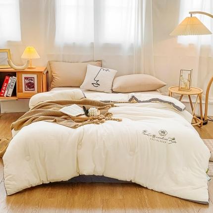 91家纺网 家纺一手货源 找家纺 欧夏被业 2022新款山茶花大豆被春秋被子夏凉被 米白色