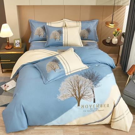 91家纺网 家纺一手货源 找家纺 雲归梦 2022年新款全棉AB版加厚磨毛大版四件套 沐辰-兰