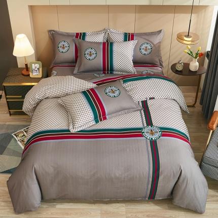 91家纺网 家纺一手货源 找家纺 雲归梦 2022年新款全棉AB版加厚磨毛大版四件套 时光偶遇-咖