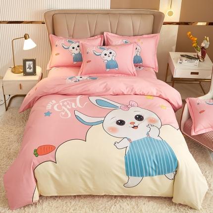 91家纺网 家纺一手货源 找家纺 雲归梦 2022年新款全棉AB版加厚磨毛大版四件套 兔宝宝-粉