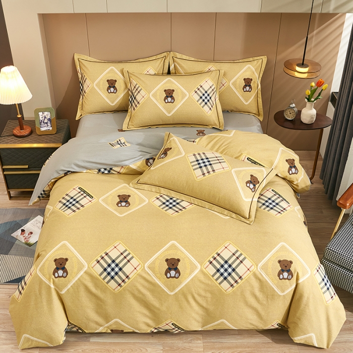 91家纺网 家纺一手货源 找家纺 雲归梦 2022年新款全棉AB版加厚磨毛大版四件套 盖世英熊