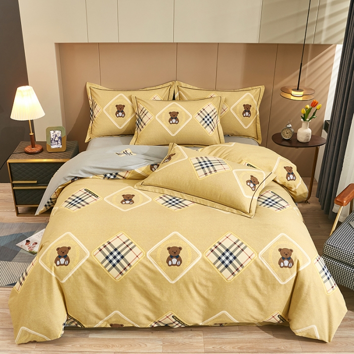 91家纺网 家纺一手货源 找家纺 雲归梦 2022年新款全棉AB版加厚磨毛大版四件套 盖世英熊