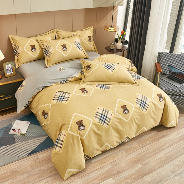 91家纺网 家纺一手货源 找家纺 雲归梦 2022年新款全棉AB版加厚磨毛大版四件套 盖世英熊