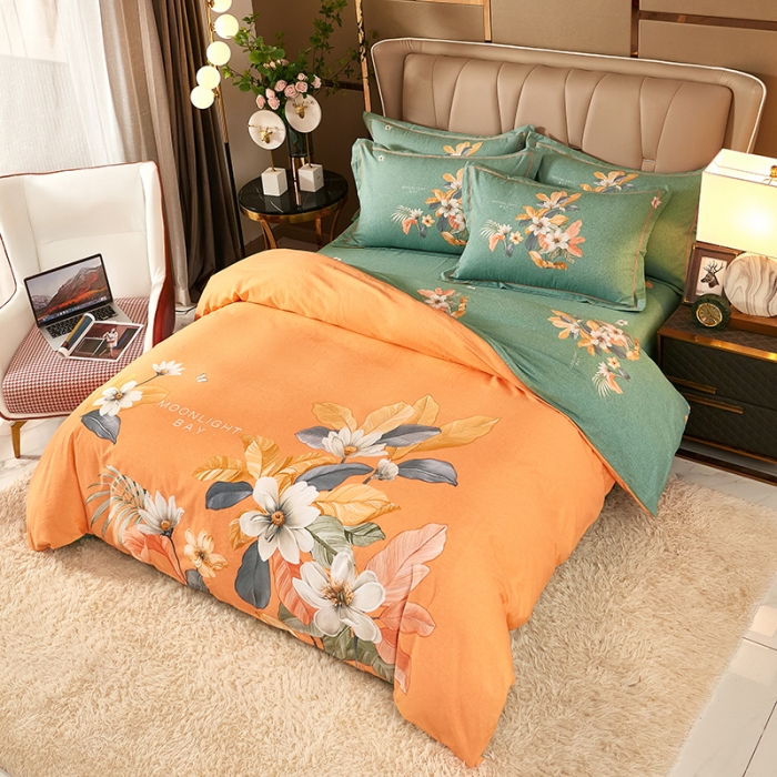 91家纺网 家纺一手货源 找家纺 雲归梦 2022年新款全棉AB版加厚磨毛大版四件套 花涧