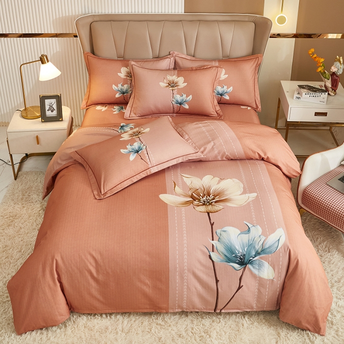 91家纺网 家纺一手货源 找家纺 雲归梦 2022年新款全棉AB版加厚磨毛大版四件套 花影温存-桔