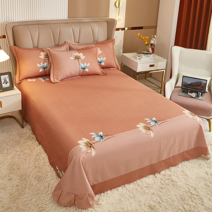 91家纺网 家纺一手货源 找家纺 雲归梦 2022年新款全棉AB版加厚磨毛大版四件套 花影温存-桔